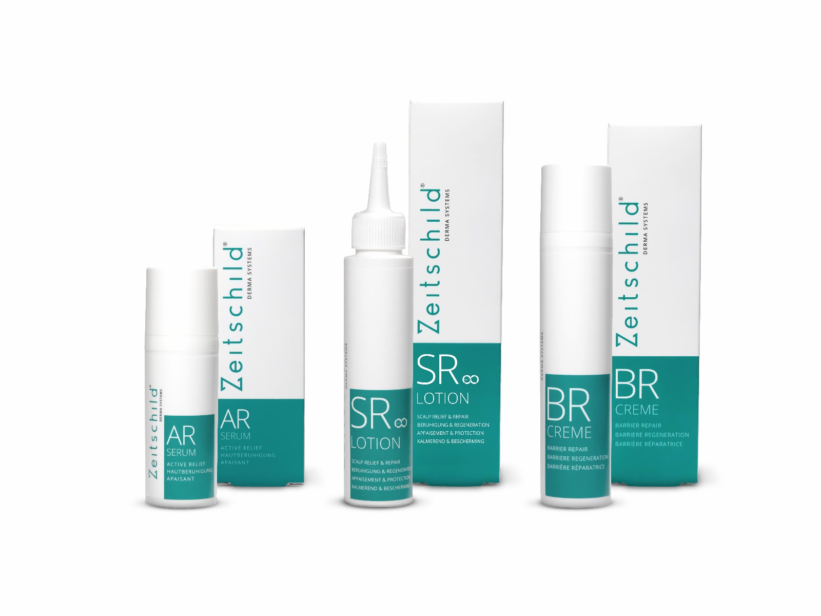 Zeitschild Derma Systems Produktlinie — AR Serum, SR Lotion, BR Creme